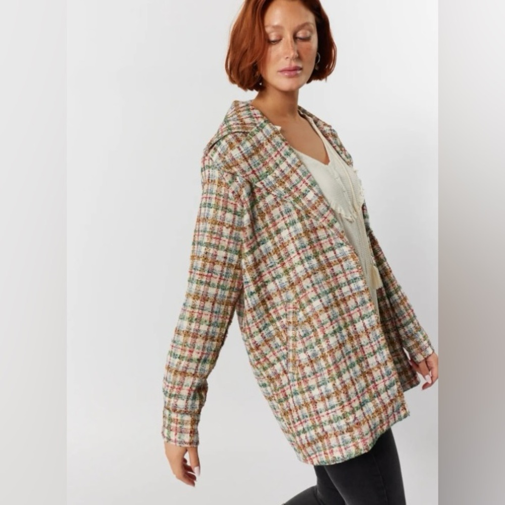Joelle Tweed Oversized Blazer Jacket – Plaid Multicolor – Size L – Like New